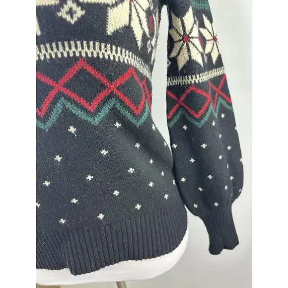 Ralph Lauren Fair Isle Puff Sleeve Sweater Wintry Snowflake Wool Mix Size Small - Picture 13 of 16